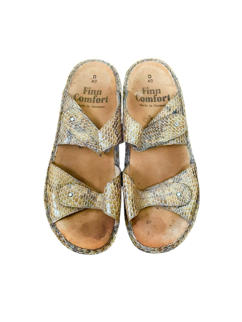 FINN COMFORT Jamaika Orthopaedic Snakeprint Embossed Leather Sandals 40